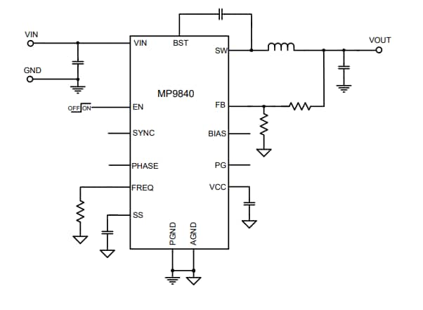Application Circuit Diagram - Monolithic Power Systems (MPS) MP9840 Synchronous Step-Down Converters